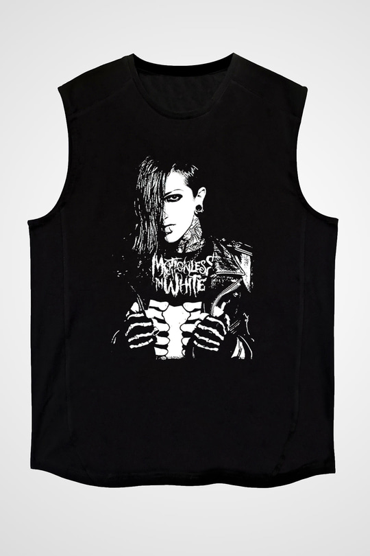 Motionless in White Baskılı Unisex Siyah Kolsuz Tişört - Tshirt