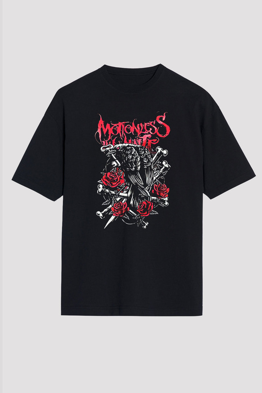 Motionless in White Baskılı Unisex Siyah Oversize Tişört - Tshirt