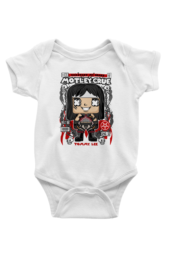 Motley Crue - Tommy Lee Baskılı Unisex Beyaz Bebek Body - Zıbın