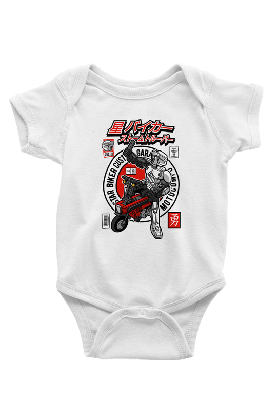 Motocompo Baskılı Unisex Beyaz Bebek Body - Zıbın