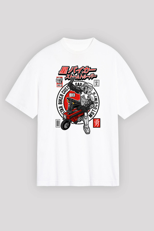 Motocompo Baskılı Unisex Beyaz Oversize Tişört
