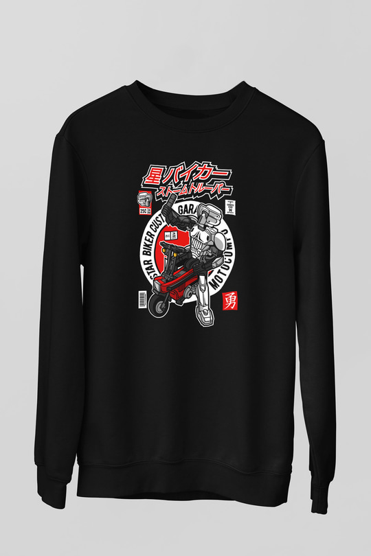 Motocompo Baskılı Unisex Siyah Sweatshirt