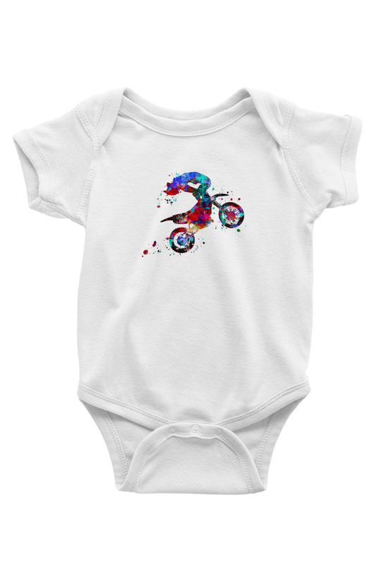 Motor Sporları Baskılı Beyaz Bebek Body - Zıbın