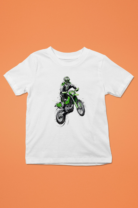 Motor Sporları Baskılı Unisex Beyaz Çocuk Tişört - Tshirt