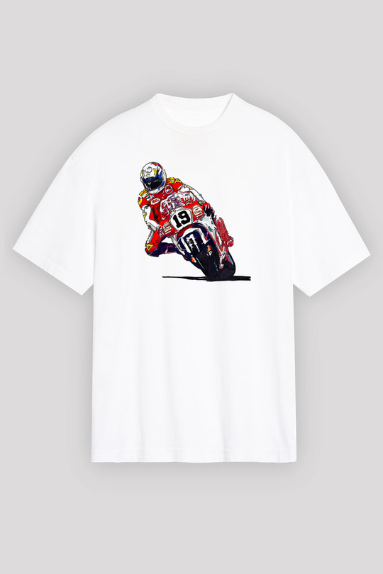 Motor Sporları Baskılı Unisex Beyaz Oversize Tişört - Tshirt