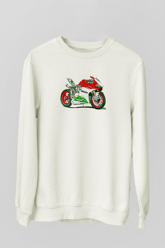 Motor Sporları Baskılı Unisex Ekru Sweatshirt