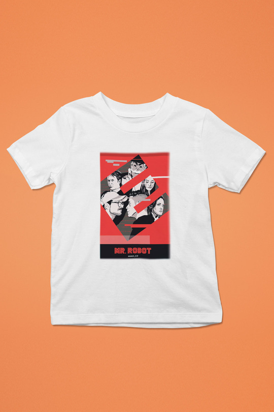 Mr. Robot Baskılı Beyaz Unisex Çocuk Tişört
