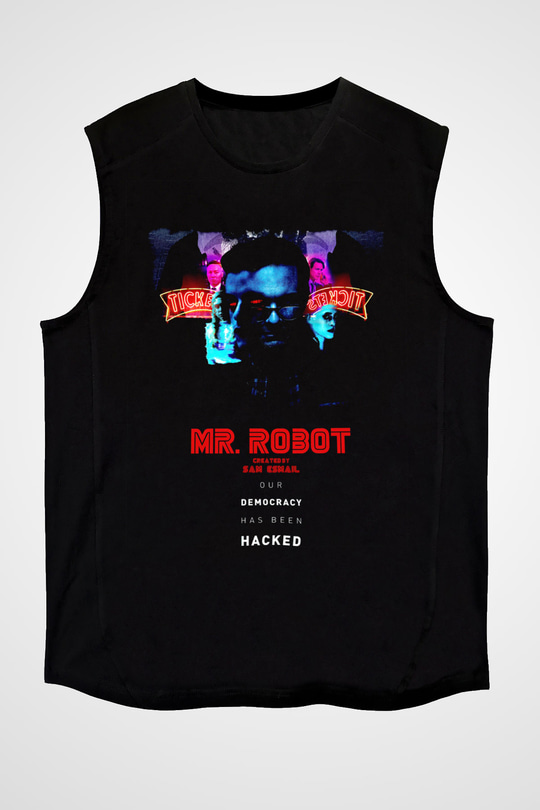 Mr. Robot Siyah Unisex Kolsuz Tişört