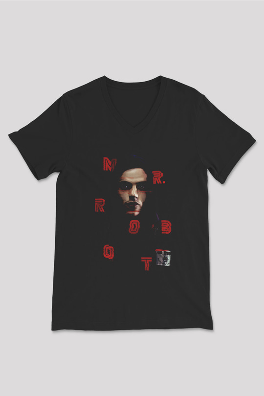 Mr. Robot Siyah Unisex V Yaka Tişört