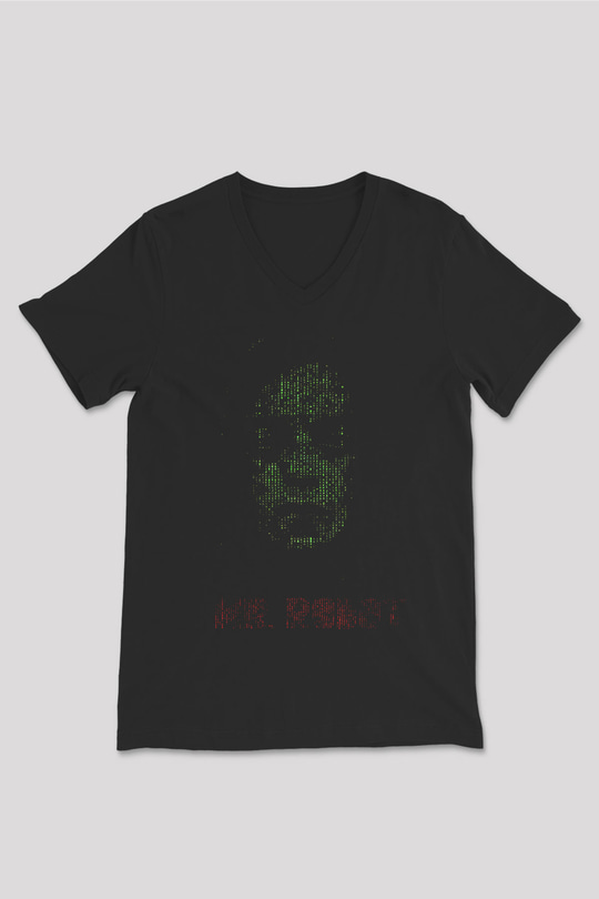 Mr. Robot Siyah Unisex V Yaka Tişört