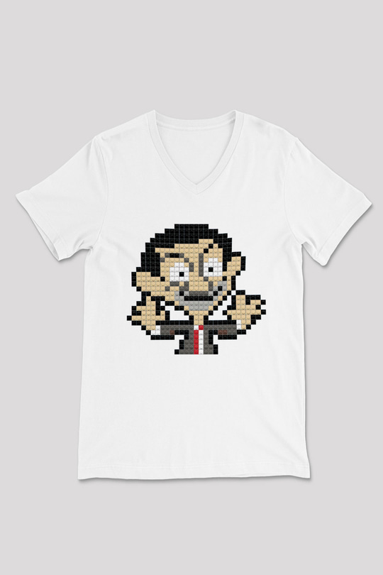 Mr.Bean Beyaz Unisex V Yaka Tişört