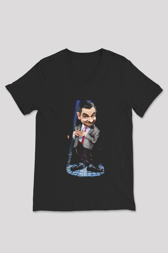 Mr.Bean Siyah Unisex  V Yaka Tişört