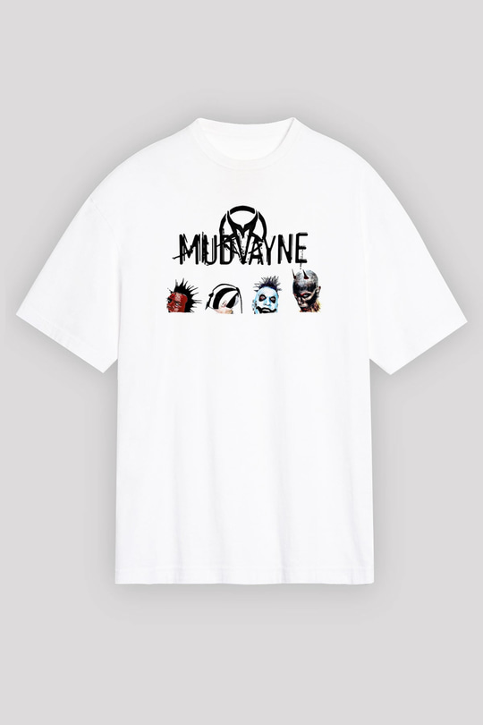 Mudvayne Baskılı Beyaz Unisex Oversize Tişört - Tshirt