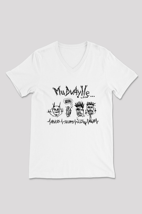 Mudvayne Baskılı Beyaz Unisex V Yaka Tişört - Tshirt