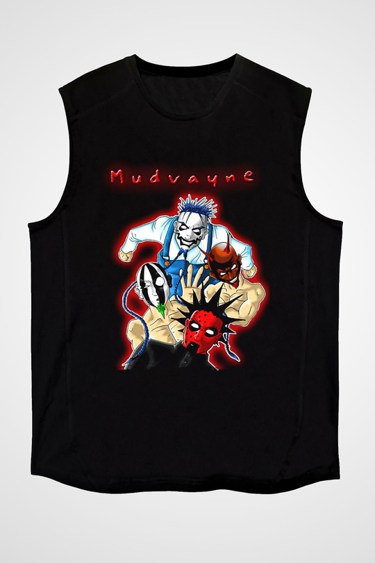 Mudvayne Baskılı Unisex Siyah Kolsuz Tişört - Tshirt