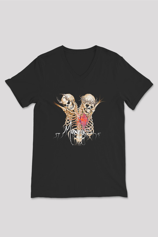 Mudvayne Baskılı Unisex Siyah V Yaka Tişört - Tshirt