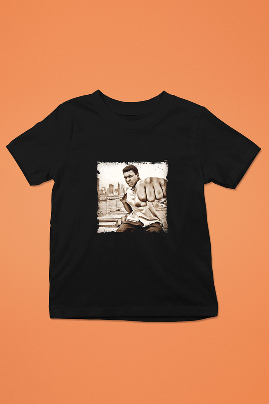Muhammed Ali Baskılı Unisex Siyah Çocuk Tişört
