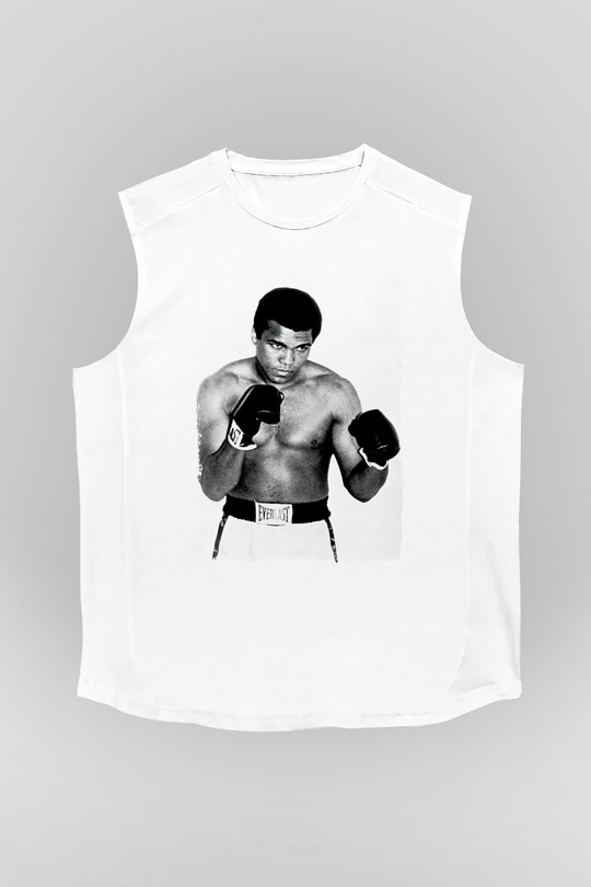 Muhammed Ali Beyaz Unisex Kolsuz Tişört