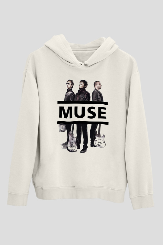 Muse Beyaz Unisex Kapşonlu Sweatshirt