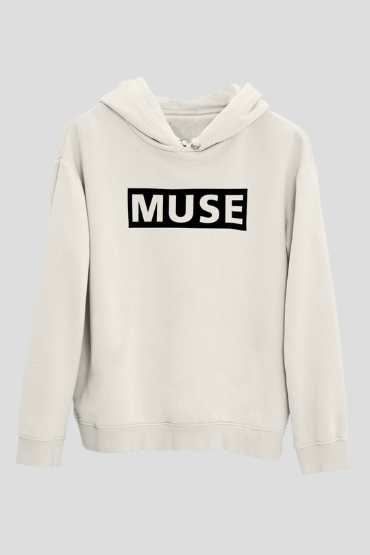 Muse Beyaz Unisex Kapşonlu Sweatshirt