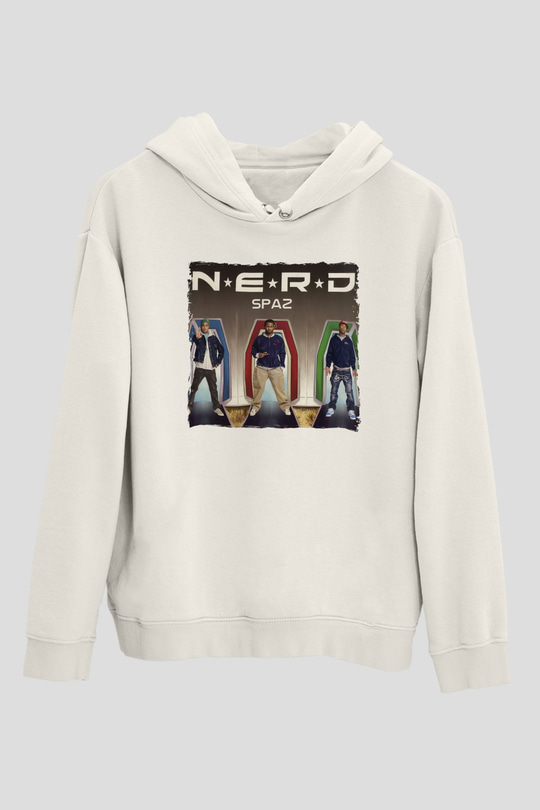 N.E.R.D Beyaz Unisex Kapüşonlu Sweatshirt