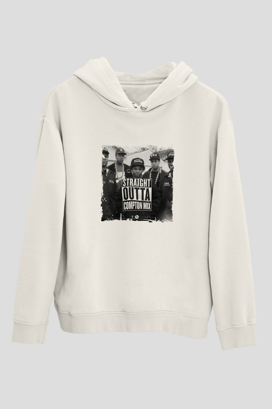 N.W.A Baskılı Unisex Beyaz Kapüşonlu Sweatshirt