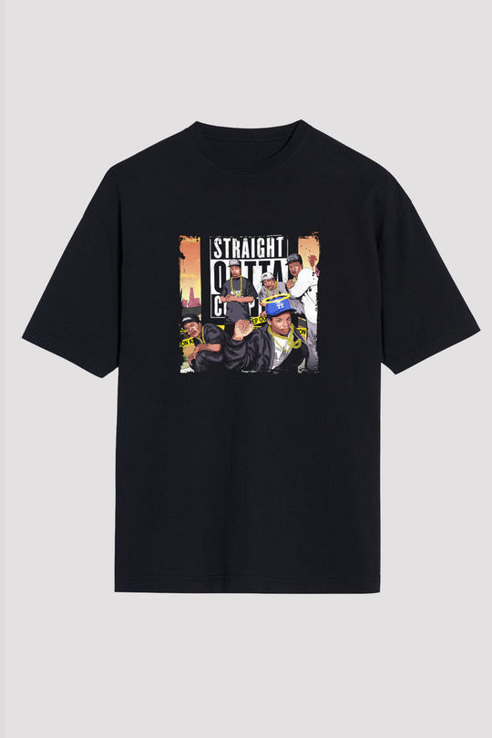 N.W.A Baskılı Unisex Oversize Siyah Tişört