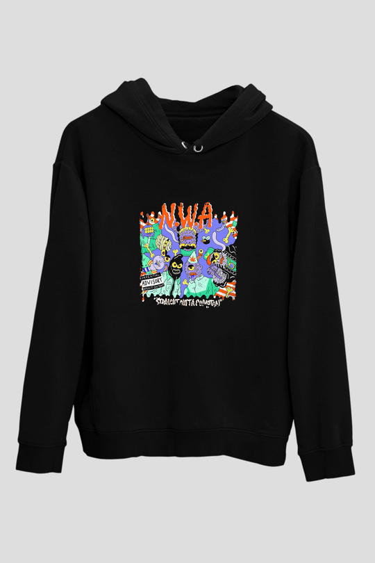 N.W.A Baskılı Unisex Siyah Hoodie