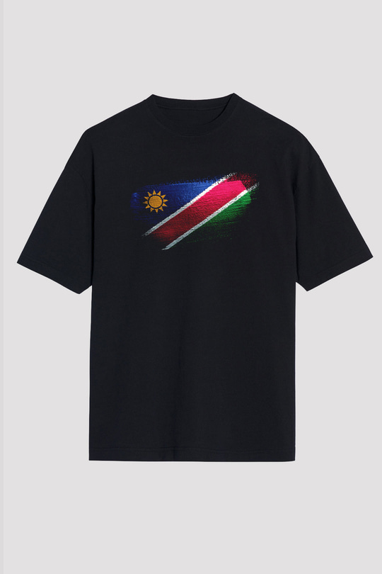 Namibya - Namibia Bayrağı Baskılı Unisex Siyah Oversize Tişört
