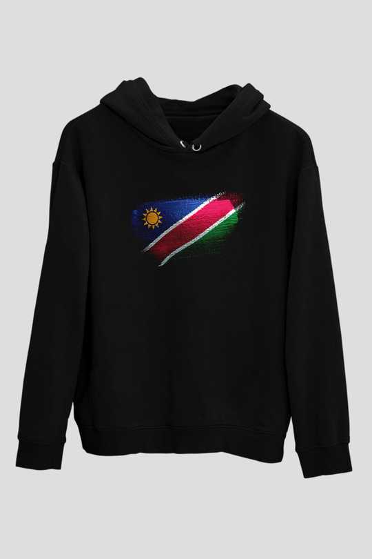 Namibya - Namibia Bayrağı Baskılı Unisex Siyah Kapüşonlu Sweatshirt