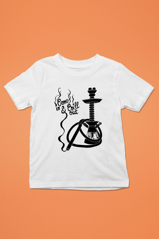 Nargile Baskılı Beyaz Unisex Çocuk Tişört