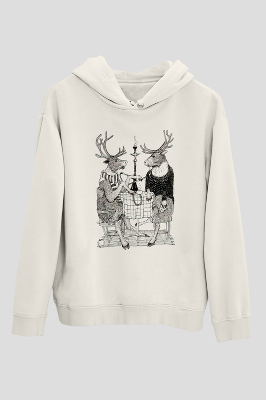 Nargile Beyaz Unisex Kapşonlu Sweatshirt