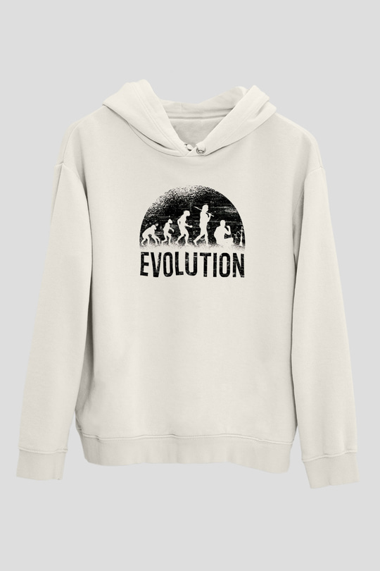 Nargile Evrimi Baskılı Unisex Ekru Hoodie