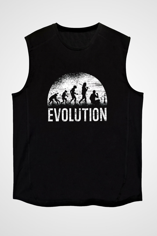 Nargile Evrimi Baskılı Unisex Kolsuz Siyah Tişört - Tshirt