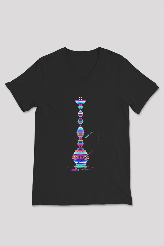 Nargile Siyah Unisex V Yaka Tişört T-Shirt
