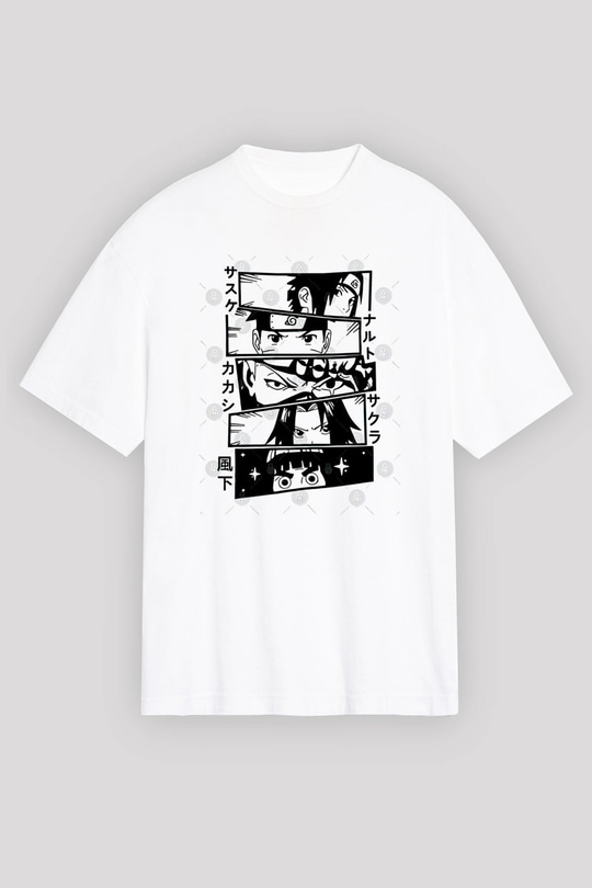 Naruto Baskılı Beyaz Unisex Oversize Tişört - Tshirt