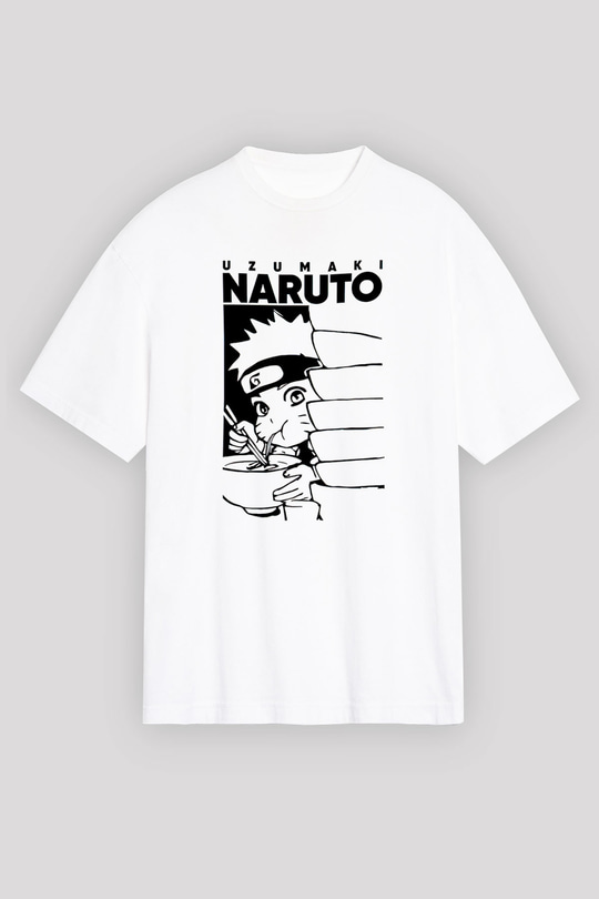 Naruto Baskılı Beyaz Unisex Oversize Tişört - Tshirt