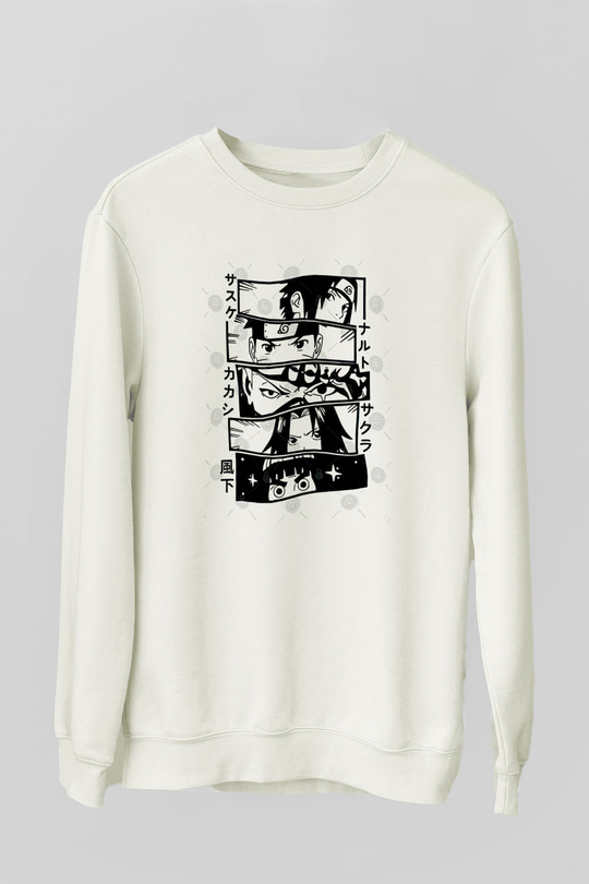Naruto Baskılı Beyaz Unisex Sweatshirt