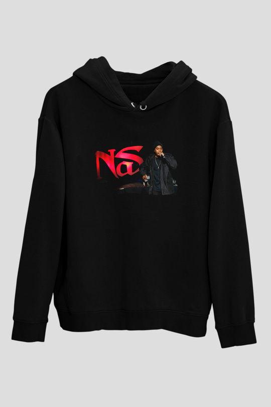 Nas Siyah Unisex Kapüşonlu Sweatshirt