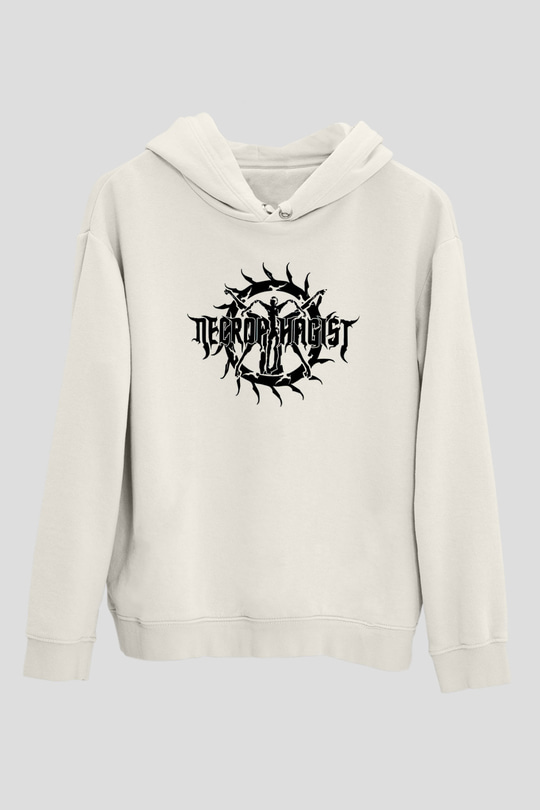 Necrophagist Baskılı Beyaz Unisex Kapüşonlu Sweatshirt