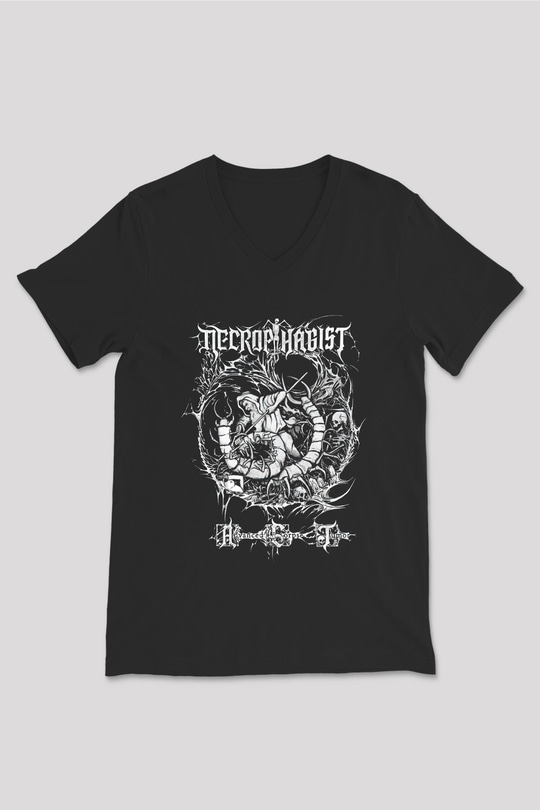 Necrophagist Baskılı Unisex Siyah V Yaka Tişört - Tshirt