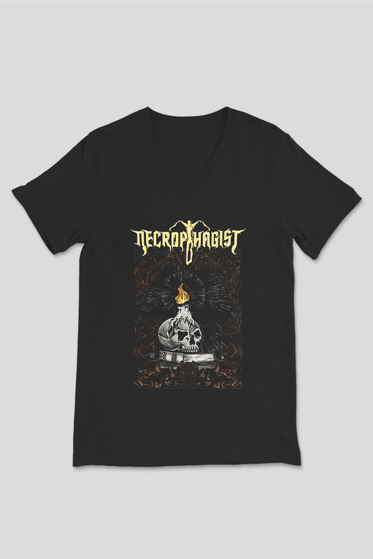 Necrophagist Baskılı Unisex Siyah V Yaka Tişört - Tshirt