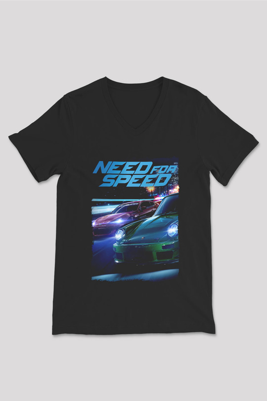 Need for Speed Siyah Unisex V Yaka Tişört