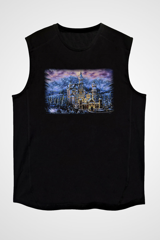 Neuschwanstein Şatosu Siyah Unisex Kolsuz Tişört