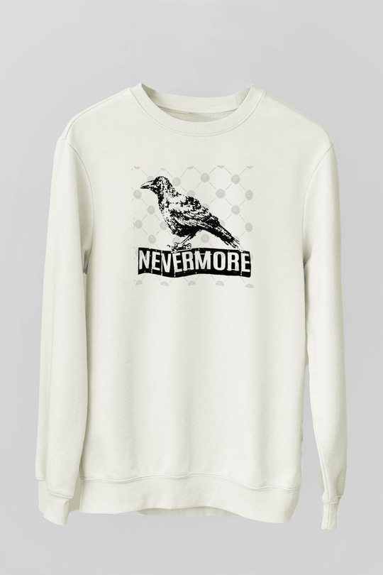 Nevermore Baskılı Beyaz Unisex Sweatshirt