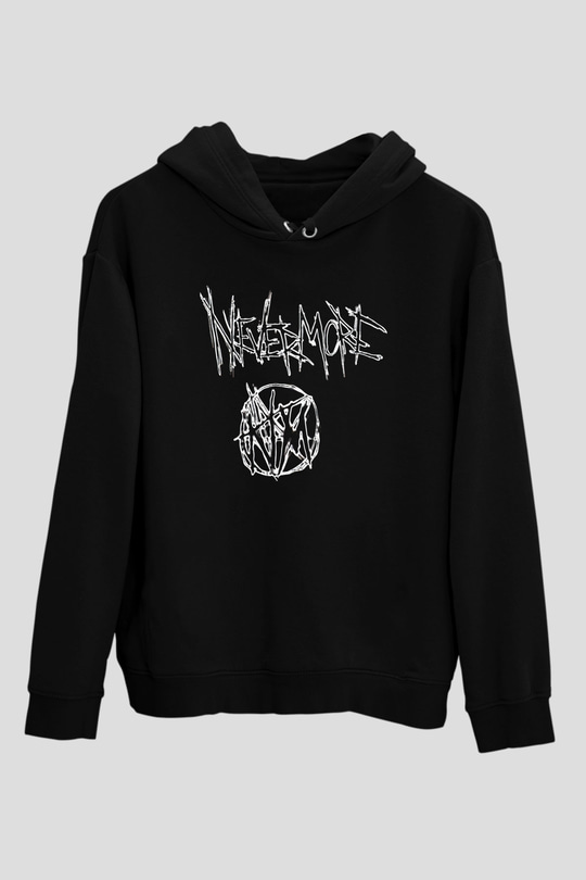 Nevermore Baskılı Unisex Siyah Kapüşonlu Sweatshirt