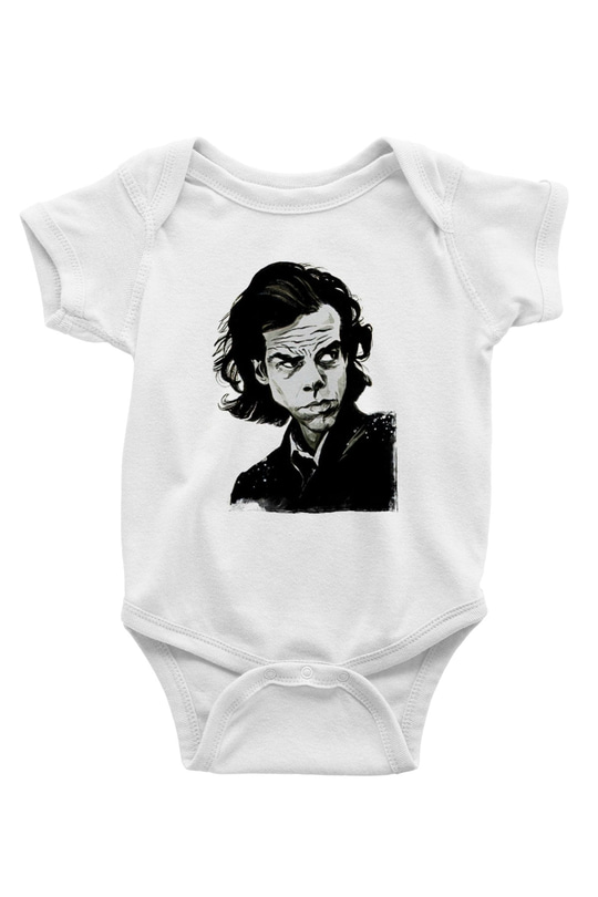 Nick Cave Baskılı Beyaz Unisex Bebek Body - Zıbın