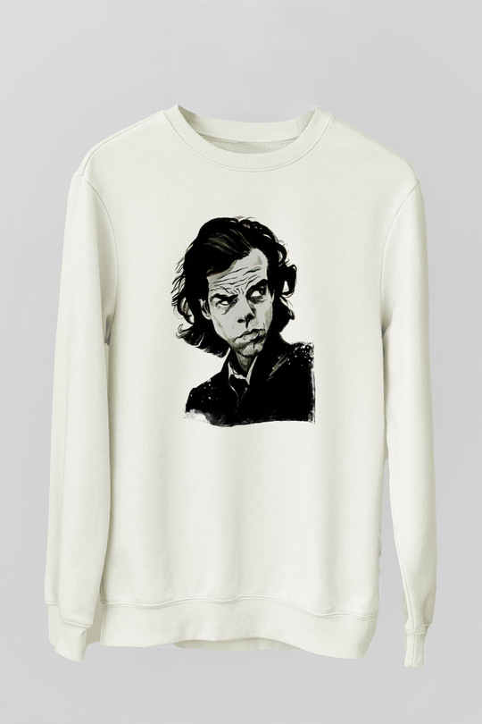 Nick Cave Baskılı Beyaz Unisex Sweatshirt