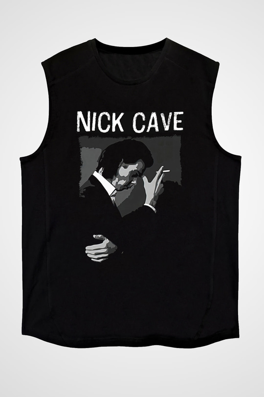 Nick Cave Baskılı Unisex Siyah Kolsuz Tişört - Tshirt