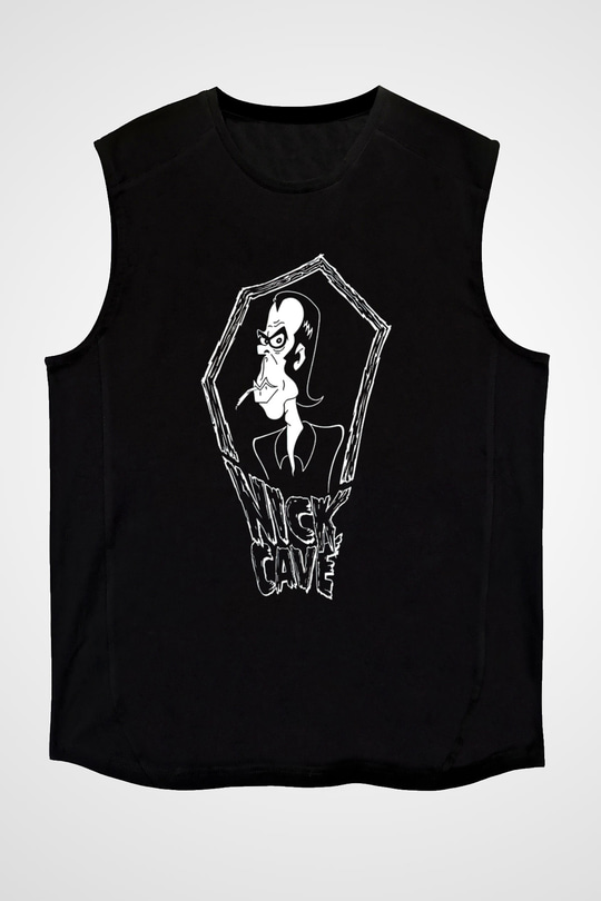 Nick Cave Baskılı Unisex Siyah Kolsuz Tişört - Tshirt